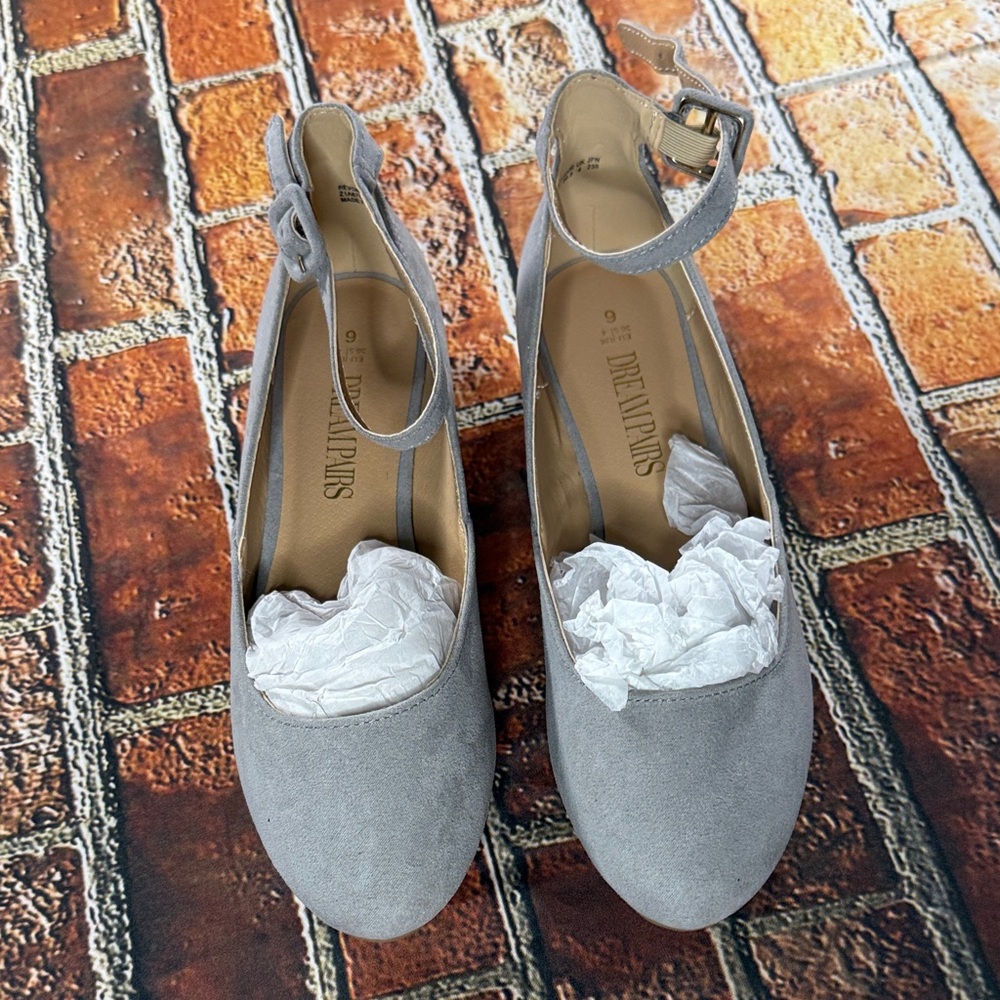 Dream Pairs Light Gray Suede Ankle Strap Flats